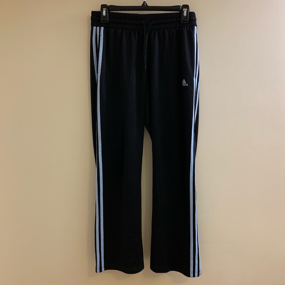 Adidas Black Track Pants with Blue Strips